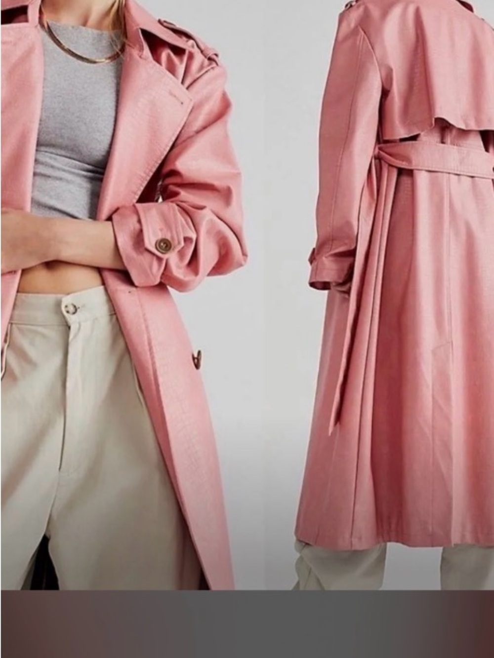 We The Free Coral Double-Breasted Trench Coat with Waist Tie vegan leather